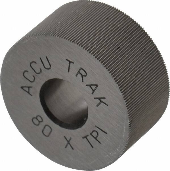 Made in USA - 3/4" Diam, 70° Tooth Angle, 80 TPI, Standard (Shape), Form Type Cobalt Straight Knurl Wheel - 3/8" Face Width, 1/4" Hole, Circular Pitch, Bright Finish, Series KP - Exact Tool & Supply