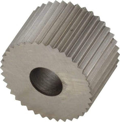 Made in USA - 3/4" Diam, 90° Tooth Angle, 16 TPI, Standard (Shape), Form Type High Speed Steel Straight Knurl Wheel - 1/2" Face Width, 1/4" Hole, Circular Pitch, Bright Finish, Series KR - Exact Tool & Supply