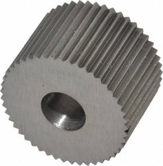 Made in USA - 3/4" Diam, 90° Tooth Angle, 20 TPI, Standard (Shape), Form Type High Speed Steel Straight Knurl Wheel - 1/2" Face Width, 1/4" Hole, Circular Pitch, Bright Finish, Series KR - Exact Tool & Supply