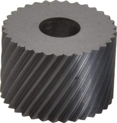 Made in USA - 3/4" Diam, 90° Tooth Angle, 16 TPI, Standard (Shape), Form Type High Speed Steel Right-Hand Diagonal Knurl Wheel - 1/2" Face Width, 1/4" Hole, Circular Pitch, 30° Helix, Bright Finish, Series KR - Exact Tool & Supply