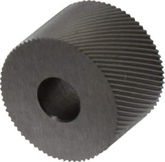 Made in USA - 3/4" Diam, 80° Tooth Angle, Standard (Shape), Form Type High Speed Steel Right-Hand Diagonal Knurl Wheel - 1/2" Face Width, 1/4" Hole, 96 Diametral Pitch, 30° Helix, Bright Finish, Series KR - Exact Tool & Supply