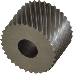 Made in USA - 3/4" Diam, 90° Tooth Angle, 16 TPI, Standard (Shape), Form Type High Speed Steel Left-Hand Diagonal Knurl Wheel - 1/2" Face Width, 1/4" Hole, Circular Pitch, 30° Helix, Bright Finish, Series KR - Exact Tool & Supply