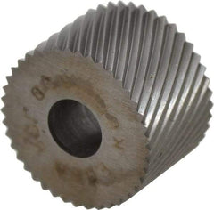 Made in USA - 3/4" Diam, 90° Tooth Angle, 20 TPI, Standard (Shape), Form Type High Speed Steel Left-Hand Diagonal Knurl Wheel - 1/2" Face Width, 1/4" Hole, Circular Pitch, 30° Helix, Bright Finish, Series KR - Exact Tool & Supply