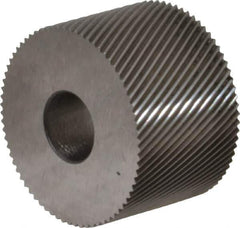 Made in USA - 3/4" Diam, 80° Tooth Angle, Standard (Shape), Form Type High Speed Steel Left-Hand Diagonal Knurl Wheel - 1/2" Face Width, 1/4" Hole, 96 Diametral Pitch, 30° Helix, Bright Finish, Series KR - Exact Tool & Supply