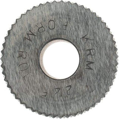 Made in USA - 3/4" Diam, 90° Tooth Angle, 25 TPI, Standard (Shape), Form Type High Speed Steel Male Diamond Knurl Wheel - 1/2" Face Width, 1/4" Hole, Circular Pitch, 30° Helix, Bright Finish, Series KR - Exact Tool & Supply
