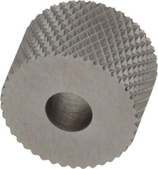 Made in USA - 3/4" Diam, 90° Tooth Angle, 20 TPI, Standard (Shape), Form Type High Speed Steel Female Diamond Knurl Wheel - 1/2" Face Width, 1/4" Hole, Circular Pitch, 30° Helix, Bright Finish, Series KR - Exact Tool & Supply