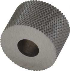 Made in USA - 3/4" Diam, 90° Tooth Angle, 30 TPI, Standard (Shape), Form Type High Speed Steel Female Diamond Knurl Wheel - 1/2" Face Width, 1/4" Hole, Circular Pitch, 30° Helix, Bright Finish, Series KR - Exact Tool & Supply