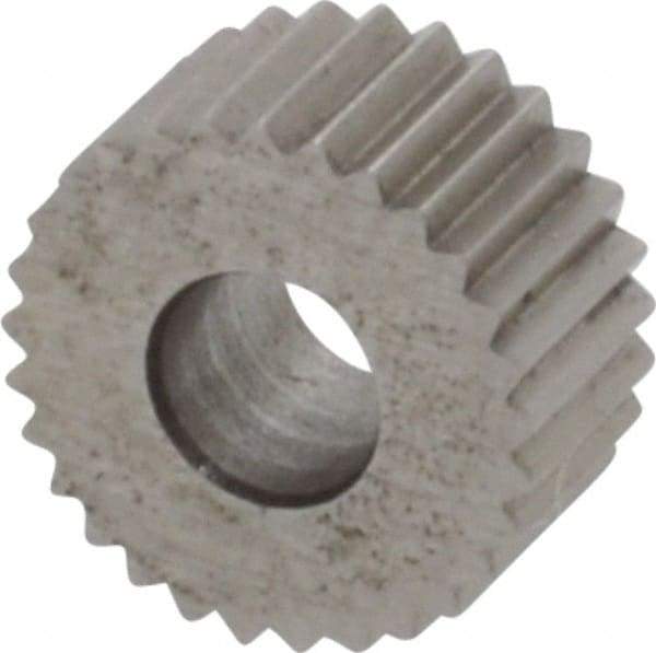 Made in USA - 5/16" Diam, 90° Tooth Angle, 30 TPI, Standard (Shape), Form Type High Speed Steel Straight Knurl Wheel - 5/32" Face Width, 1/8" Hole, Circular Pitch, Bright Finish, Series BP - Exact Tool & Supply
