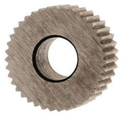 Made in USA - 5/16" Diam, 90° Tooth Angle, 40 TPI, Standard (Shape), Form Type High Speed Steel Straight Knurl Wheel - 5/32" Face Width, 1/8" Hole, Circular Pitch, Bright Finish, Series BP - Exact Tool & Supply