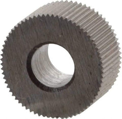 Made in USA - 5/16" Diam, 70° Tooth Angle, 70 TPI, Standard (Shape), Form Type High Speed Steel Straight Knurl Wheel - 5/32" Face Width, 1/8" Hole, Circular Pitch, Bright Finish, Series BP - Exact Tool & Supply