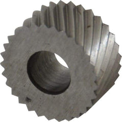 Made in USA - 5/16" Diam, 90° Tooth Angle, 35 TPI, Standard (Shape), Form Type High Speed Steel Left-Hand Diagonal Knurl Wheel - 5/32" Face Width, 1/8" Hole, Circular Pitch, 30° Helix, Bright Finish, Series BP - Exact Tool & Supply