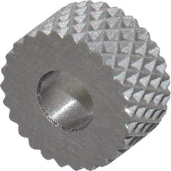 Made in USA - 5/16" Diam, 90° Tooth Angle, 30 TPI, Standard (Shape), Form Type High Speed Steel Female Diamond Knurl Wheel - 5/32" Face Width, 1/8" Hole, Circular Pitch, 30° Helix, Bright Finish, Series BP - Exact Tool & Supply