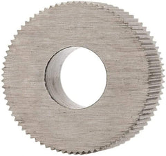Made in USA - 5/16" Diam, 70° Tooth Angle, 80 TPI, Standard (Shape), Form Type Cobalt Straight Knurl Wheel - 5/32" Face Width, 1/8" Hole, Circular Pitch, Bright Finish, Series BP - Exact Tool & Supply