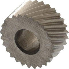 Made in USA - 5/16" Diam, 90° Tooth Angle, 30 TPI, Standard (Shape), Form Type Cobalt Right-Hand Diagonal Knurl Wheel - 5/32" Face Width, 1/8" Hole, Circular Pitch, 30° Helix, Bright Finish, Series BP - Exact Tool & Supply