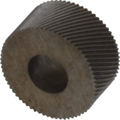 Made in USA - 5/16" Diam, 70° Tooth Angle, 80 TPI, Standard (Shape), Form Type Cobalt Right-Hand Diagonal Knurl Wheel - 5/32" Face Width, 1/8" Hole, Circular Pitch, 30° Helix, Bright Finish, Series BP - Exact Tool & Supply