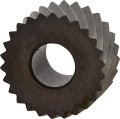 Made in USA - 5/16" Diam, 90° Tooth Angle, 30 TPI, Standard (Shape), Form Type Cobalt Left-Hand Diagonal Knurl Wheel - 5/32" Face Width, 1/8" Hole, Circular Pitch, 30° Helix, Bright Finish, Series BP - Exact Tool & Supply