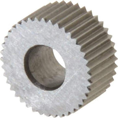 Made in USA - 5/16" Diam, 80° Tooth Angle, Standard (Shape), Form Type Cobalt Straight Knurl Wheel - 5/32" Face Width, 1/8" Hole, 128 Diametral Pitch, Bright Finish, Series BP - Exact Tool & Supply