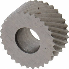 Made in USA - 5/16" Diam, 80° Tooth Angle, Standard (Shape), Form Type Cobalt Right-Hand Diagonal Knurl Wheel - 5/32" Face Width, 1/8" Hole, 96 Diametral Pitch, 30° Helix, Bright Finish, Series BP - Exact Tool & Supply