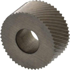 Made in USA - 5/16" Diam, 80° Tooth Angle, Standard (Shape), Form Type Cobalt Right-Hand Diagonal Knurl Wheel - 5/32" Face Width, 1/8" Hole, 160 Diametral Pitch, 30° Helix, Bright Finish, Series BP - Exact Tool & Supply