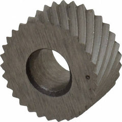 Made in USA - 5/16" Diam, 80° Tooth Angle, Standard (Shape), Form Type Cobalt Left-Hand Diagonal Knurl Wheel - 5/32" Face Width, 1/8" Hole, 96 Diametral Pitch, 30° Helix, Bright Finish, Series BP - Exact Tool & Supply