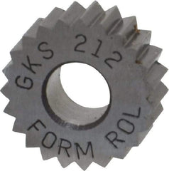 Made in USA - 5/8" Diam, 90° Tooth Angle, 12 TPI, Standard (Shape), Form Type High Speed Steel Straight Knurl Wheel - 1/4" Face Width, 1/4" Hole, Circular Pitch, Bright Finish, Series GK - Exact Tool & Supply