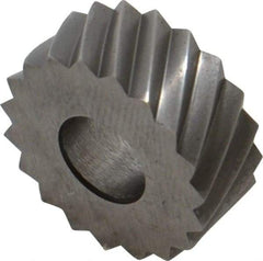 Made in USA - 5/8" Diam, 90° Tooth Angle, 12 TPI, Standard (Shape), Form Type High Speed Steel Left-Hand Diagonal Knurl Wheel - 1/4" Face Width, 1/4" Hole, Circular Pitch, 30° Helix, Bright Finish, Series GK - Exact Tool & Supply