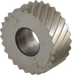 Made in USA - 5/8" Diam, 90° Tooth Angle, 16 TPI, Standard (Shape), Form Type High Speed Steel Left-Hand Diagonal Knurl Wheel - 1/4" Face Width, 1/4" Hole, Circular Pitch, 30° Helix, Bright Finish, Series GK - Exact Tool & Supply