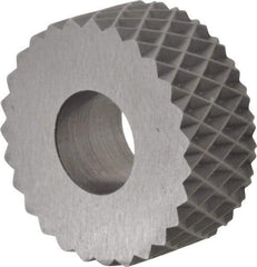 Made in USA - 5/8" Diam, 90° Tooth Angle, 16 TPI, Standard (Shape), Form Type High Speed Steel Female Diamond Knurl Wheel - 1/4" Face Width, 1/4" Hole, Circular Pitch, 30° Helix, Bright Finish, Series GK - Exact Tool & Supply