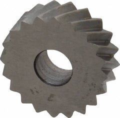 Made in USA - 3/4" Diam, 90° Tooth Angle, 10 TPI, Standard (Shape), Form Type High Speed Steel Left-Hand Diagonal Knurl Wheel - 1/4" Face Width, 1/4" Hole, Circular Pitch, 30° Helix, Bright Finish, Series KN - Exact Tool & Supply