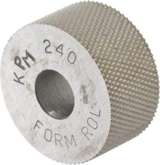 Made in USA - 3/4" Diam, 90° Tooth Angle, 40 TPI, Standard (Shape), Form Type High Speed Steel Male Diamond Knurl Wheel - 3/8" Face Width, 1/4" Hole, Circular Pitch, 30° Helix, Bright Finish, Series KP - Exact Tool & Supply