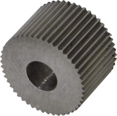 Made in USA - 3/4" Diam, 80° Tooth Angle, Standard (Shape), Form Type High Speed Steel Straight Knurl Wheel - 1/2" Face Width, 1/4" Hole, 64 Diametral Pitch, Bright Finish, Series KR - Exact Tool & Supply