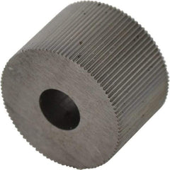 Made in USA - 3/4" Diam, 80° Tooth Angle, Standard (Shape), Form Type High Speed Steel Straight Knurl Wheel - 1/2" Face Width, 1/4" Hole, 128 Diametral Pitch, Bright Finish, Series KR - Exact Tool & Supply