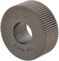 Made in USA - 1-1/4" Diam, 90° Tooth Angle, 20 TPI, Standard (Shape), Form Type High Speed Steel Straight Knurl Wheel - 1/2" Face Width, 1/2" Hole, Circular Pitch, Bright Finish, Series PH - Exact Tool & Supply