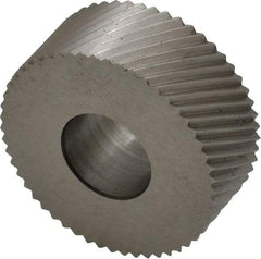 Made in USA - 1-1/4" Diam, 90° Tooth Angle, 16 TPI, Standard (Shape), Form Type Cobalt Right-Hand Diagonal Knurl Wheel - 1/2" Face Width, 1/2" Hole, Circular Pitch, 30° Helix, Bright Finish, Series PH - Exact Tool & Supply