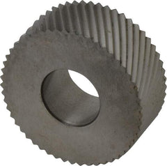 Made in USA - 1-1/4" Diam, 90° Tooth Angle, 16 TPI, Standard (Shape), Form Type Cobalt Left-Hand Diagonal Knurl Wheel - 1/2" Face Width, 1/2" Hole, Circular Pitch, 30° Helix, Bright Finish, Series PH - Exact Tool & Supply