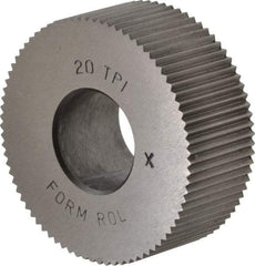 Made in USA - 1-1/4" Diam, 90° Tooth Angle, 20 TPI, Standard (Shape), Form Type Cobalt Straight Knurl Wheel - 1/2" Face Width, 1/2" Hole, Circular Pitch, Bright Finish, Series PH - Exact Tool & Supply