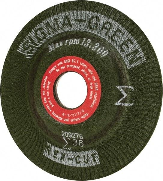 Rex Cut Product - 36 Grit, 4-1/2" Wheel Diam, 7/8" Arbor Hole, Type 27 Depressed Center Wheel - Ceramic, 13,300 Max RPM, Compatible with Angle Grinder - Exact Tool & Supply