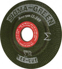 Rex Cut Product - 36 Grit, 4-1/2" Wheel Diam, 7/8" Arbor Hole, Type 27 Depressed Center Wheel - Ceramic, 13,300 Max RPM, Compatible with Angle Grinder - Exact Tool & Supply