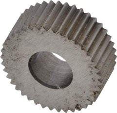Made in USA - 5/8" Diam, 80° Tooth Angle, Standard (Shape), Form Type High Speed Steel Straight Knurl Wheel - 1/4" Face Width, 1/4" Hole, 64 Diametral Pitch, Bright Finish, Series GK - Exact Tool & Supply