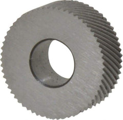 Made in USA - 5/8" Diam, 80° Tooth Angle, Standard (Shape), Form Type High Speed Steel Right-Hand Diagonal Knurl Wheel - 1/4" Face Width, 1/4" Hole, 96 Diametral Pitch, 30° Helix, Bright Finish, Series GK - Exact Tool & Supply