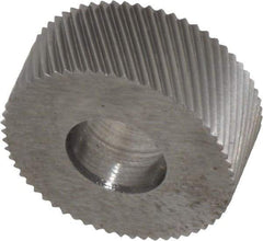 Made in USA - 5/8" Diam, 80° Tooth Angle, Standard (Shape), Form Type High Speed Steel Left-Hand Diagonal Knurl Wheel - 1/4" Face Width, 1/4" Hole, 96 Diametral Pitch, 30° Helix, Bright Finish, Series GK - Exact Tool & Supply
