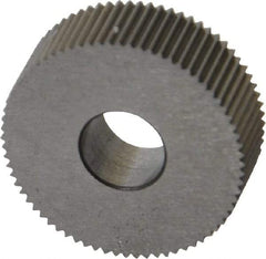 Made in USA - 3/4" Diam, 80° Tooth Angle, Standard (Shape), Form Type High Speed Steel Straight Knurl Wheel - 1/4" Face Width, 1/4" Hole, 96 Diametral Pitch, Bright Finish, Series KN - Exact Tool & Supply