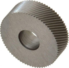 Made in USA - 3/4" Diam, 80° Tooth Angle, Standard (Shape), Form Type High Speed Steel Right-Hand Diagonal Knurl Wheel - 1/4" Face Width, 1/4" Hole, 96 Diametral Pitch, 30° Helix, Bright Finish, Series KN - Exact Tool & Supply