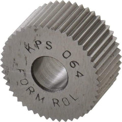 Made in USA - 3/4" Diam, 80° Tooth Angle, Standard (Shape), Form Type High Speed Steel Straight Knurl Wheel - 3/8" Face Width, 1/4" Hole, 64 Diametral Pitch, Bright Finish, Series KP - Exact Tool & Supply