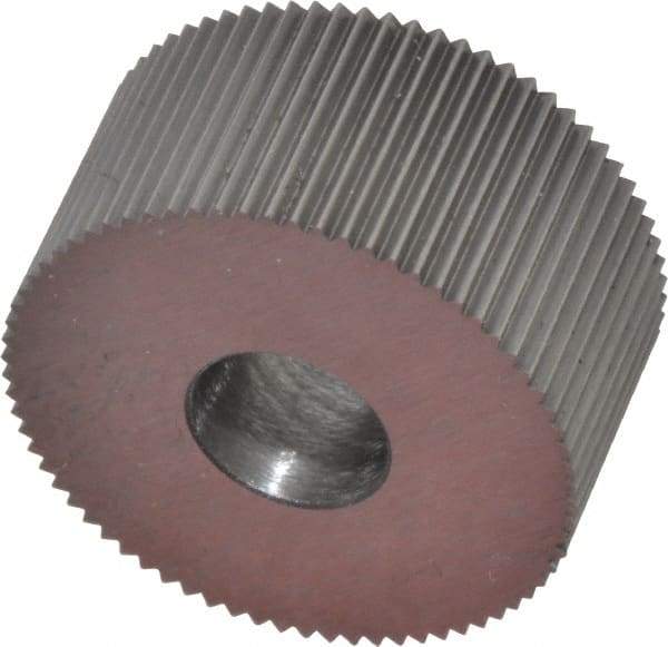 Made in USA - 3/4" Diam, 80° Tooth Angle, Standard (Shape), Form Type High Speed Steel Straight Knurl Wheel - 3/8" Face Width, 1/4" Hole, 96 Diametral Pitch, Bright Finish, Series KP - Exact Tool & Supply
