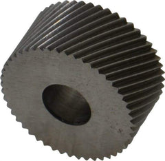 Made in USA - 3/4" Diam, 80° Tooth Angle, Standard (Shape), Form Type High Speed Steel Right-Hand Diagonal Knurl Wheel - 3/8" Face Width, 1/4" Hole, 64 Diametral Pitch, 30° Helix, Bright Finish, Series KP - Exact Tool & Supply