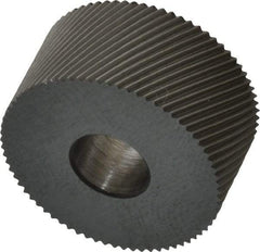 Made in USA - 3/4" Diam, 80° Tooth Angle, Standard (Shape), Form Type High Speed Steel Right-Hand Diagonal Knurl Wheel - 3/8" Face Width, 1/4" Hole, 96 Diametral Pitch, 30° Helix, Bright Finish, Series KP - Exact Tool & Supply