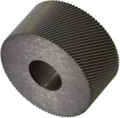 Made in USA - 3/4" Diam, 80° Tooth Angle, Standard (Shape), Form Type High Speed Steel Right-Hand Diagonal Knurl Wheel - 3/8" Face Width, 1/4" Hole, 128 Diametral Pitch, 30° Helix, Bright Finish, Series KP - Exact Tool & Supply