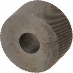 Made in USA - 3/4" Diam, 80° Tooth Angle, Standard (Shape), Form Type High Speed Steel Right-Hand Diagonal Knurl Wheel - 3/8" Face Width, 1/4" Hole, 160 Diametral Pitch, 30° Helix, Bright Finish, Series KP - Exact Tool & Supply
