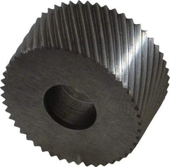 Made in USA - 3/4" Diam, 80° Tooth Angle, Standard (Shape), Form Type High Speed Steel Left-Hand Diagonal Knurl Wheel - 3/8" Face Width, 1/4" Hole, 64 Diametral Pitch, 30° Helix, Bright Finish, Series KP - Exact Tool & Supply